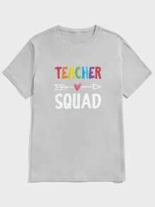 Manfinity Hypemode Men Casual Letter Graphic Short Sleeve Tee - Light Grey - View 3