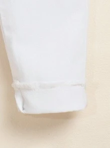 Toddler Girls Solid Ripped Elastic Waist Jeans - White - View 4