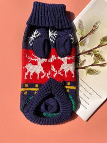 1 件海军蓝鹿与流淌的小溪印花可爱宠物毛衣 - 彩色 - 查看 2