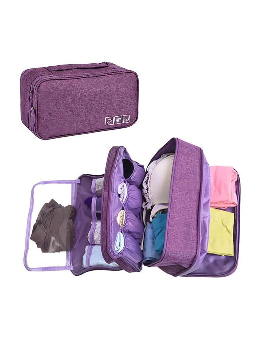 Túi đựng đồ du lịch Tủ quần áo Tủ quần áo Túi vải Vớ Quần lót Túi áo ngực Túi đựng đồ vệ sinh cá nhân có ngăn và dây kéo, Hộp đựng đồ lót Đồ dùng học tập Vật dụng cần thiết trong ký túc xá đại học để trang trí phòng cho sinh viên Trang trí phòng ngủ - Màu tím  Violet - Xem 1
