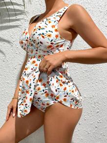 SHEIN Váy bơi in hoa toàn thân dành cho bà bầu đi biển mùa hè - trắng - Xem 3
