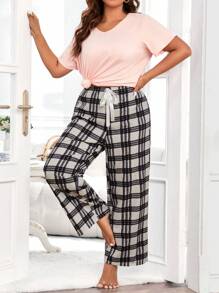 Quần Ngủ Kích Thước Lớn Thắt nút Sọc ca rô Giải trí - Đen và trắng - Xem 4