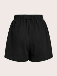 ROMWE Grunge Punk 交叉印花腰部抽繩短褲 - 黑色 - 查看 2