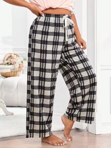 Quần Ngủ Kích Thước Lớn Thắt nút Sọc ca rô Giải trí - Đen và trắng - Xem 1