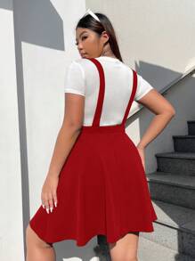 CovetEZ 大碼素色背帶短裙不帶T恤 - 紅色 - 查看 2