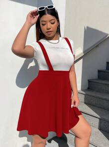CovetEZ 大碼素色背帶短裙不帶T恤 - 紅色 - 查看 3