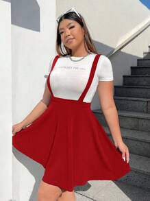 CovetEZ 大碼素色背帶短裙不帶T恤 - 紅色 - 查看 5