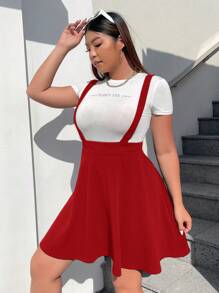 CovetEZ 大碼素色背帶短裙不帶T恤 - 紅色 - 查看 6