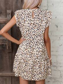 Breezaya 滿版印花荷葉邊連衣裙 - 杏色 - 查看 2