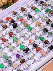 10 chiếc Nhẫn Nữ Phối Đá Tự Nhiên (Kích Thước Và Kiểu Dáng Ngẫu Nhiên) - Nhiều màu - Xem 3