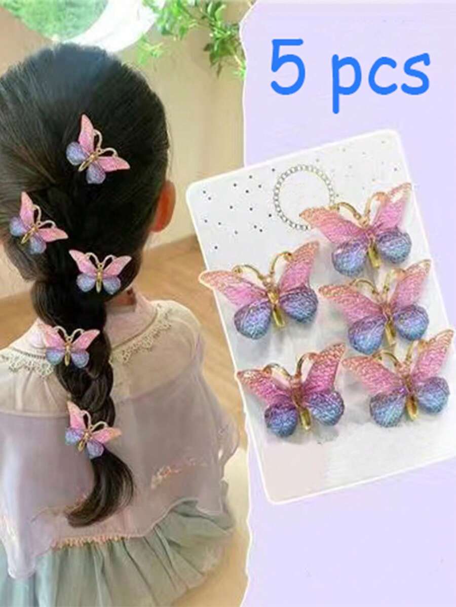 5入組蝴蝶裝飾髮夾適用於日常