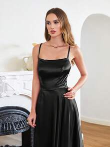 BABYONLINE D.R.E.S.S. Split Thigh Satin Cami Dress - Black - View 4