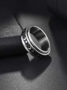 時尚流行1件套時尚不銹鋼太陽和月亮細節戒指男士日常裝飾珠寶禮物和時尚外觀 - 彩色 - 查看 2