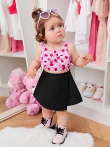 嬰兒波卡圓點前蝴蝶結吊帶上衣和前圍裹半身裙 - 彩色 - 查看 1