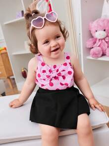 嬰兒波卡圓點前蝴蝶結吊帶上衣和前圍裹半身裙 - 彩色 - 查看 4