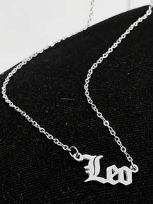 1pc Leo Zodiac Alphabet Pendant Necklace - Silver - View 1