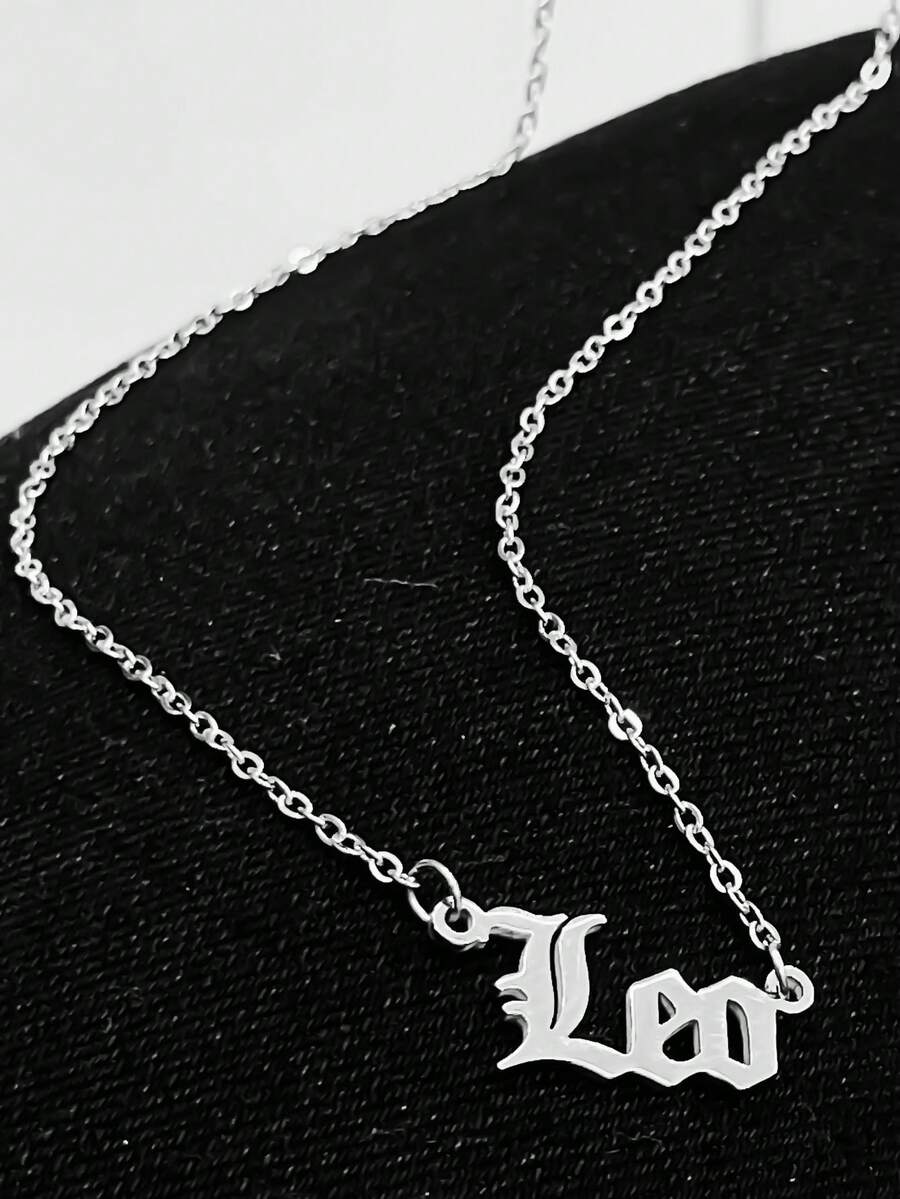 1pc Leo Zodiac Alphabet Pendant Necklace - Silver - View 1