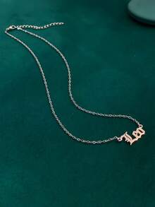 1pc Leo Zodiac Alphabet Pendant Necklace - Silver - View 2