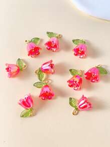 10入組時尚紅色花朵形狀吊墜適用於耳環、項鍊製作