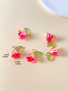 10入組時尚紅色花朵形狀吊墜適用於耳環、項鍊製作