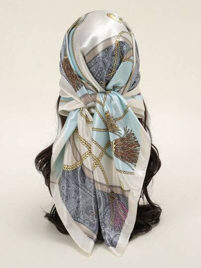 1pc Women's Fashion Printed Chain & Rope Pattern 90 Scarf, Spring & Autumn All-Match Scarf Decor Bandana Bandana,Hair Band,Head Band Ideal For Dressing Up Your Look