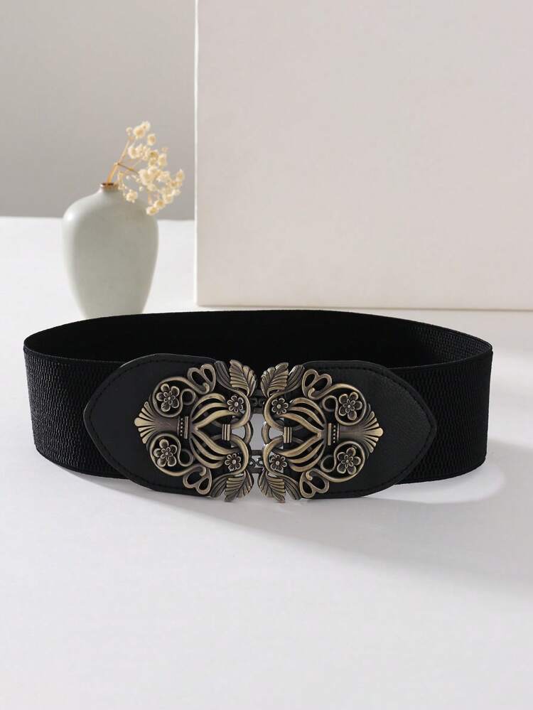 1pc Vintage Style Metal Buckle Elastic Waist Belt For Women, Versatile For Dresses Summer, School Fall, Autumn, Halloween