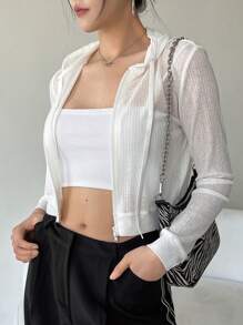 DAZY Zip Up Crop Hooded Jacket - White - View 1