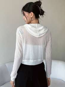 DAZY Zip Up Crop Hooded Jacket - White - View 2