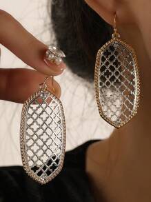 1雙時尚鋅合金鏤空幾何耳墜適合女士日常裝飾 - 彩色 - 查看 1