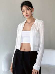 DAZY Zip Up Crop Hooded Jacket - White - View 5