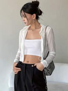 DAZY Zip Up Crop Hooded Jacket - White - View 6