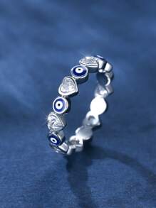 Anillo de lujo para mujer con forma de ojo maligno y corazón, hecho con circonita cúbica, un regalo perfecto para la novia en una cita de San Valentín, mamá, madre, Día de la Madre