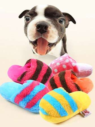 1pc Random Slipper Design Pet Plush Sound Toy