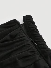 SHEIN MOD Black Ruffle Summer Solid Ruched Mesh Skirt - Black - View 3