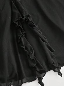 SHEIN MOD Black Ruffle Summer Solid Ruched Mesh Skirt - Black - View 4