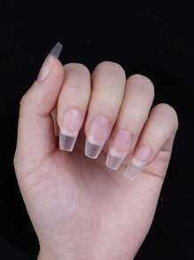 240 قطعة/علبة أظافر صناعية قصيرة شبه معتمة بتغطية كاملة، أظافر كاذبة شفافة للضغط على الأظافر، مستلزمات أظافر - شفاف - مشاهدة 2