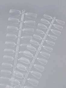 240 قطعة/علبة أظافر صناعية قصيرة شبه معتمة بتغطية كاملة، أظافر كاذبة شفافة للضغط على الأظافر، مستلزمات أظافر - شفاف - مشاهدة 3