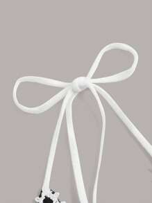 卡通圖案後背繫帶吊脖針織上衣 - 黑與白 - 查看 3