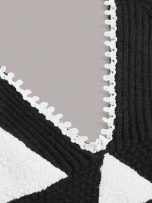 卡通圖案後背繫帶吊脖針織上衣 - 黑與白 - 查看 4