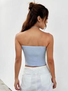 SHEIN EZwear 素色條紋針織抹胸上衣 - 淺藍色 - 查看 2