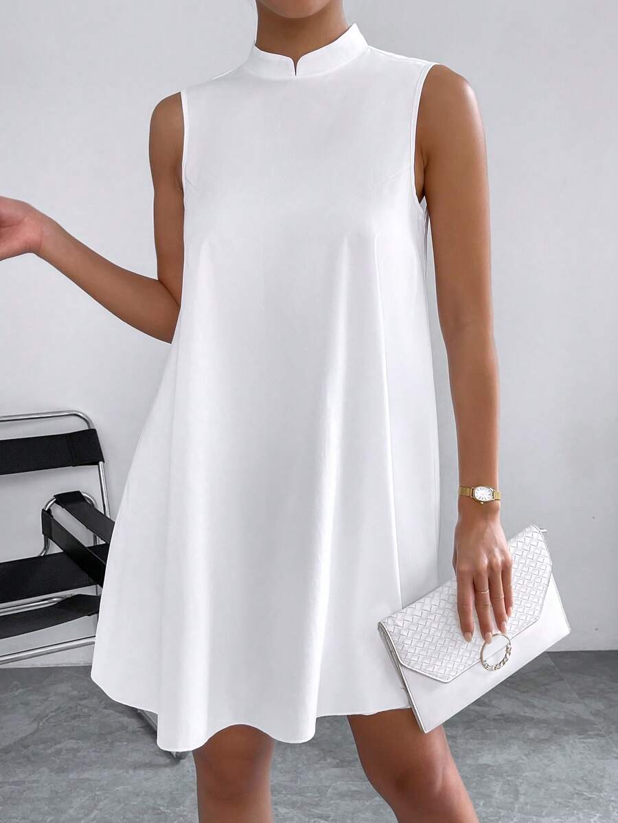 SHEIN Privé Đầm Nút màu trơn Thanh lịch - trắng - Xem 1