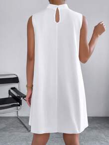 SHEIN Privé Đầm Nút màu trơn Thanh lịch - trắng - Xem 2
