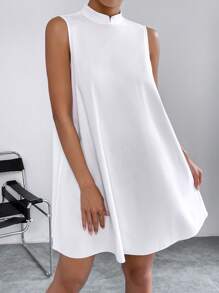 SHEIN Privé Đầm Nút màu trơn Thanh lịch - trắng - Xem 3