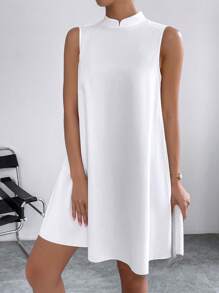 SHEIN Privé Đầm Nút màu trơn Thanh lịch - trắng - Xem 5