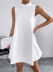 SHEIN Privé Đầm Nút màu trơn Thanh lịch - trắng - Xem 6