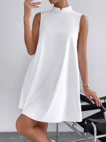 SHEIN Privé Đầm Nút màu trơn Thanh lịch - trắng - Xem 7