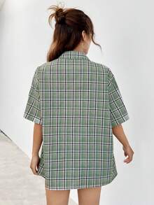 SHEIN EZwear Plaid Print Drop Shoulder Shirt Without Tank Top - Multicolor - View 2