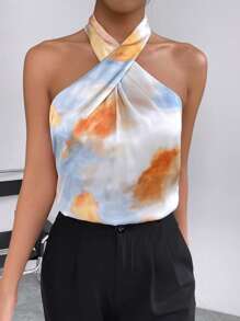 SHEIN Privé Tie Dye Halter Neck Blouse - Multicolor - View 3