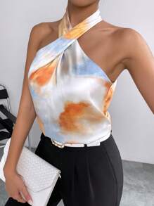 SHEIN Privé Tie Dye Halter Neck Blouse - Multicolor - View 5