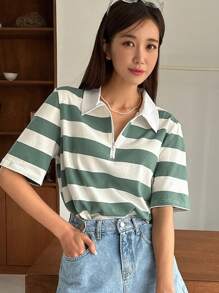 DAZY Striped Print Half Zip Tee - Multicolor - View 3